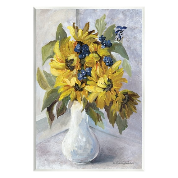 Stupell Yellow Daisies Blue Accent Flower Botanical & Floral Painting Wall Plaque Unframed Art Print Wall Art