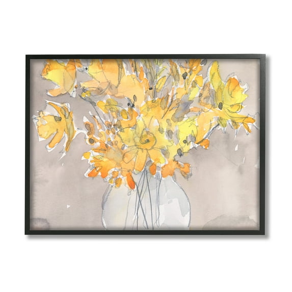 Stupell Yellow Scribble Style Bouquet Botanical & Floral Painting Black Framed Art Print Wall Art