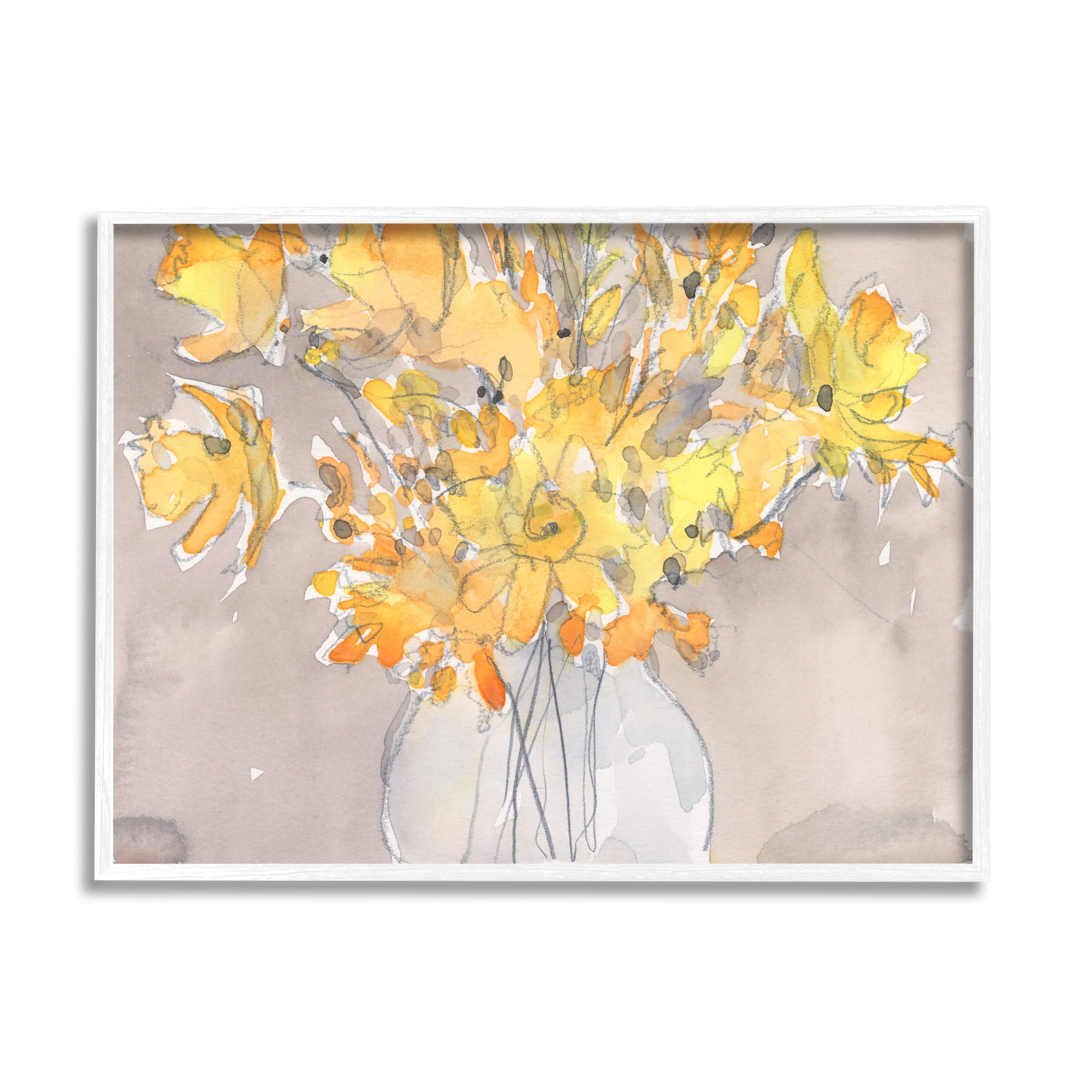 Stupell Yellow Scribble Style Bouquet Botanical & Floral Painting White Framed Art Print Wall Art