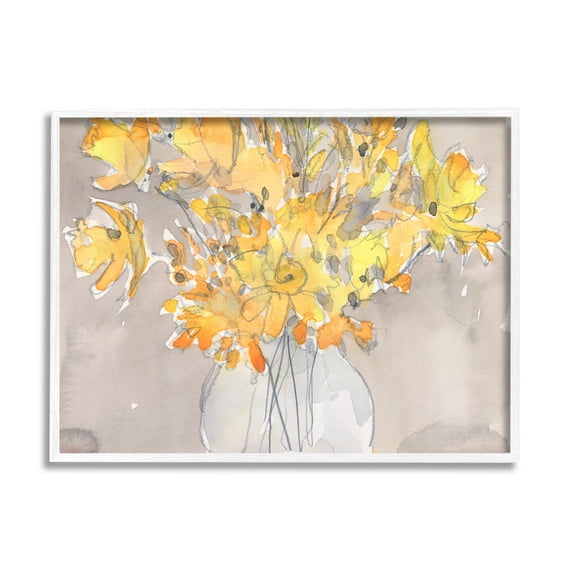 Stupell Yellow Scribble Style Bouquet Botanical & Floral Painting White Framed Art Print Wall Art