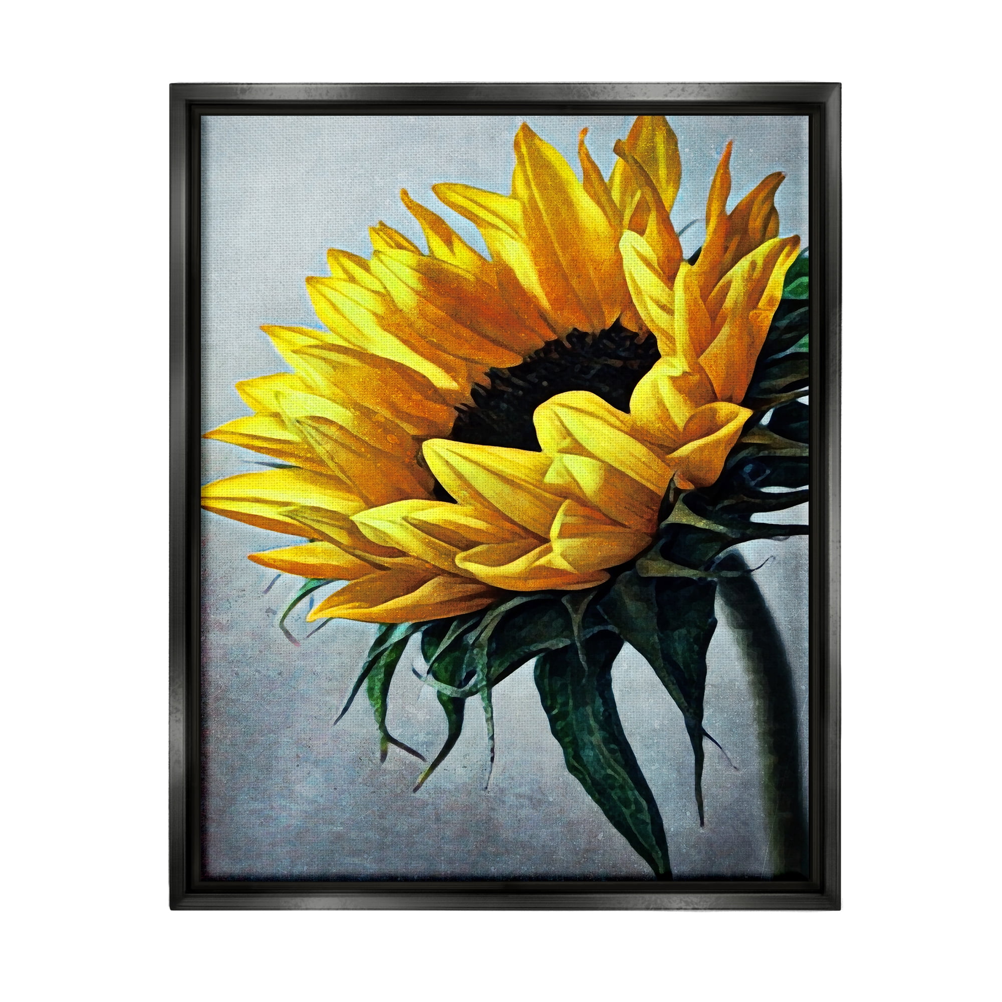 Stupell Yellow Sunflower Blossom Close Up Botanical & Floral Painting Black Floater Framed Art Print Wall Art
