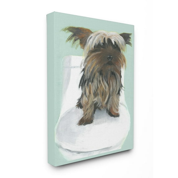 Stupell Yorkie In The Bathroom Illustration Stretched Canvas Wall Art 16 x 20