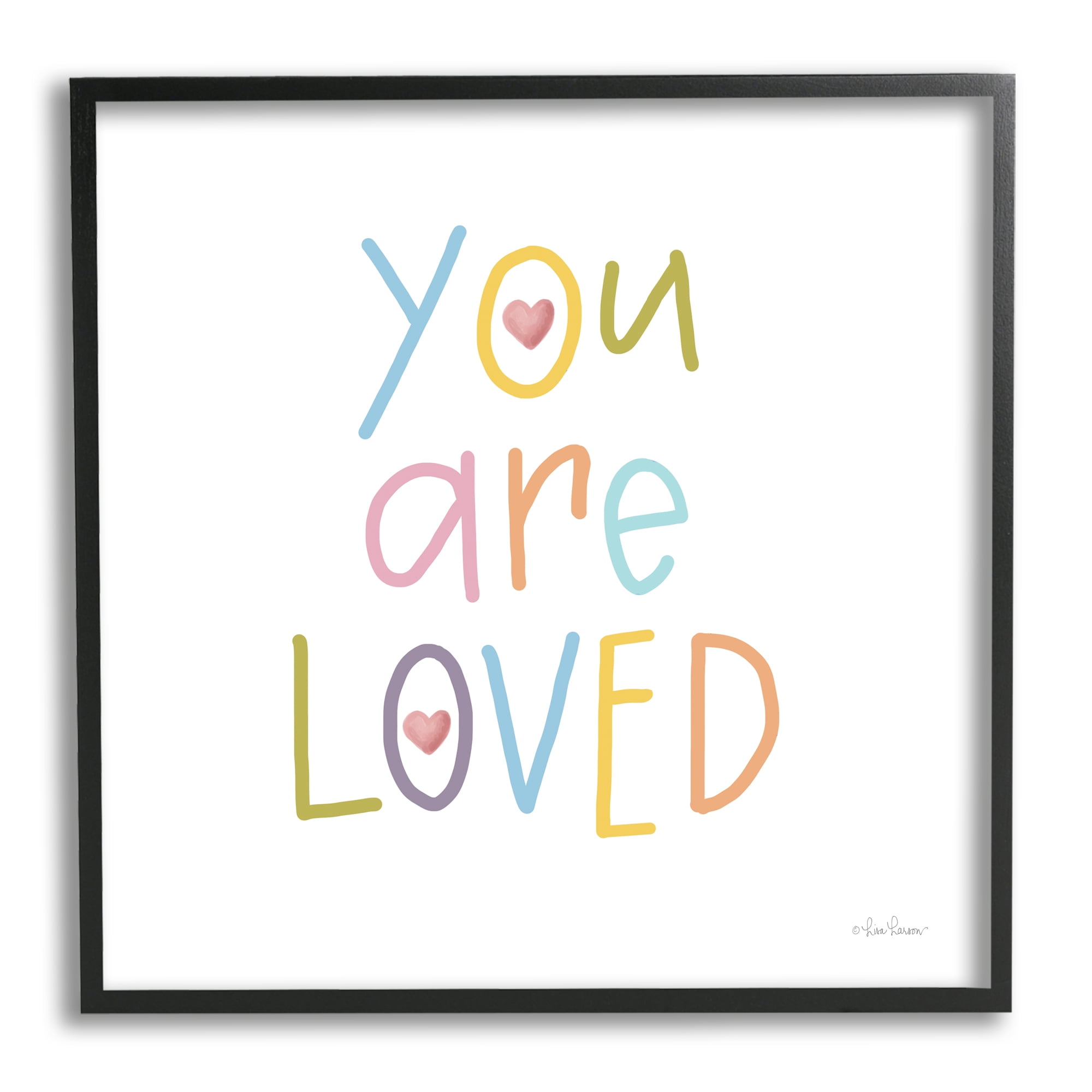 Stupell You Are Loved Soft Rainbow Hearts Inspirational Painting Black Framed Art Print Wall Art