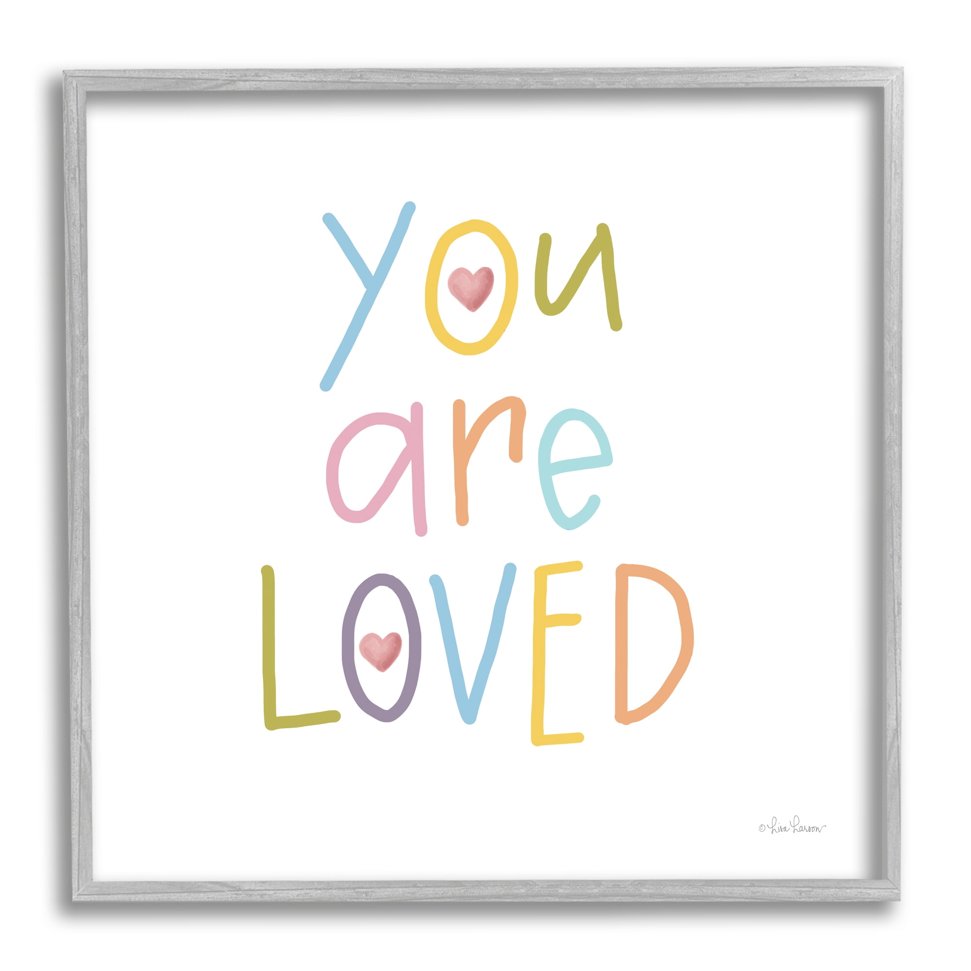 Stupell You Are Loved Soft Rainbow Hearts Inspirational Painting Gray Framed Art Print Wall Art