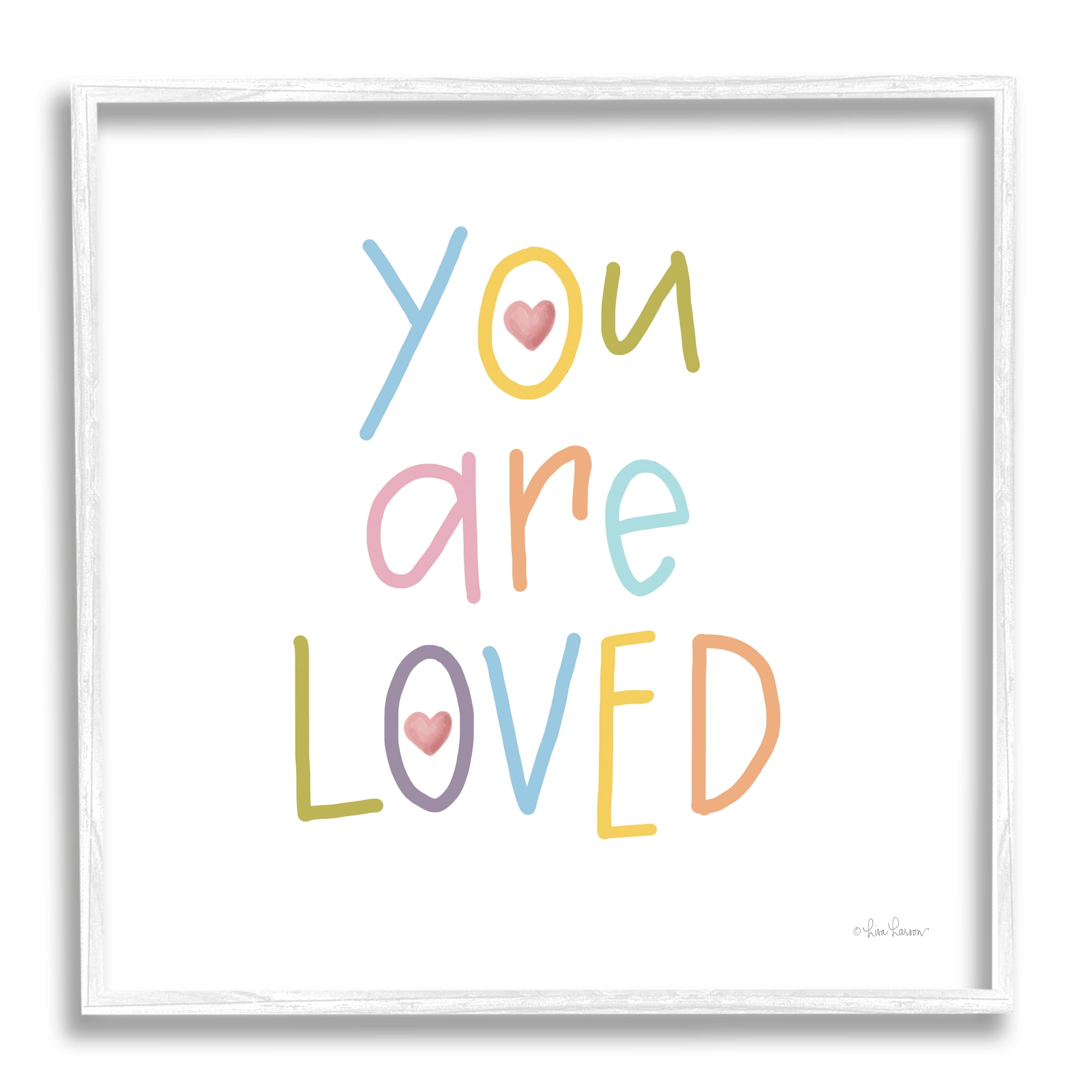 Stupell You Are Loved Soft Rainbow Hearts Inspirational Painting White Framed Art Print Wall Art
