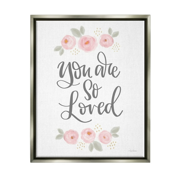 Stupell You Are So Loved Blooming Peonies Botanical & Floral Painting Gray Floater Framed Art Print Wall Art