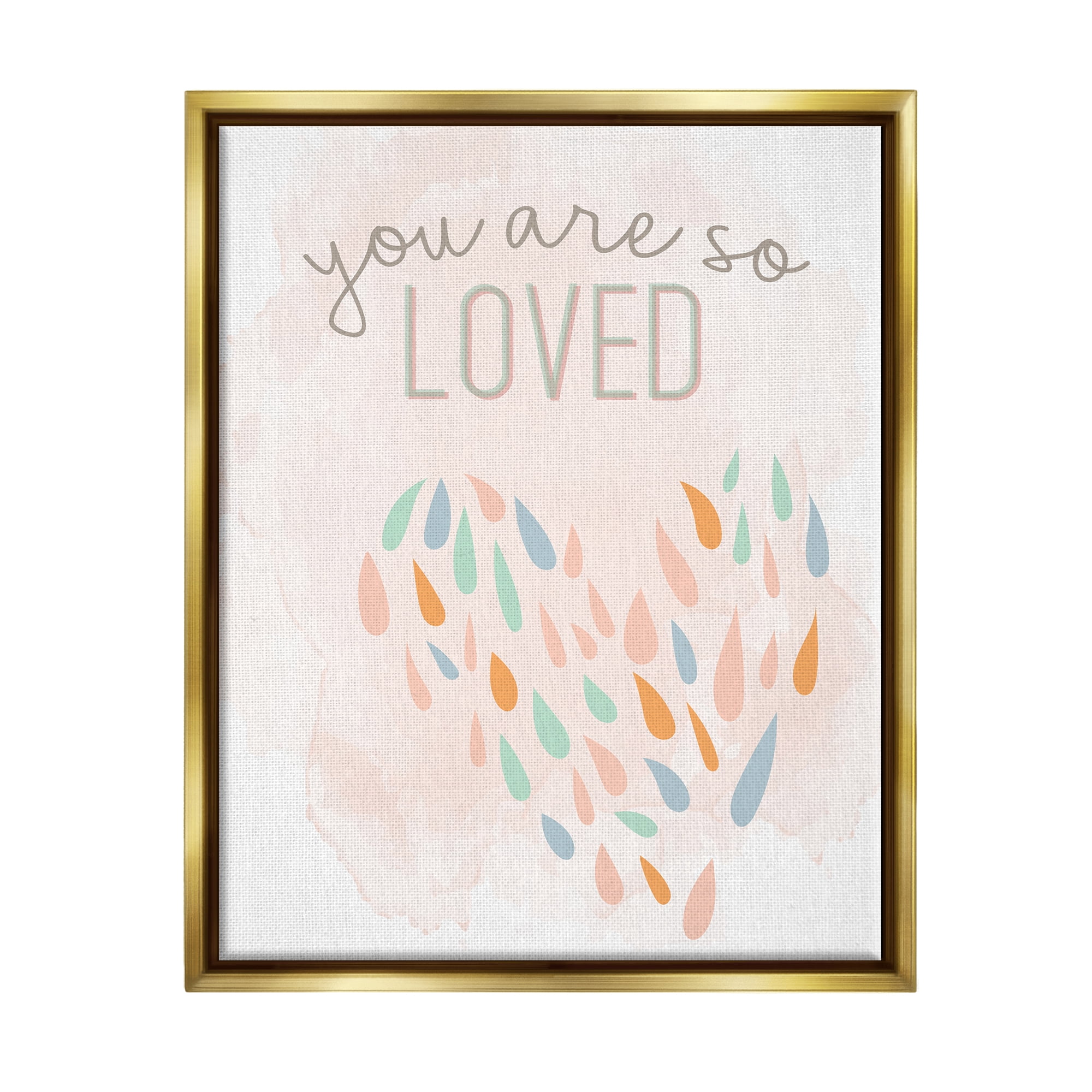 Stupell You Are So Loved Fun Heart Shape Inspirational Painting Gold Floater Framed Art Print Wall Art