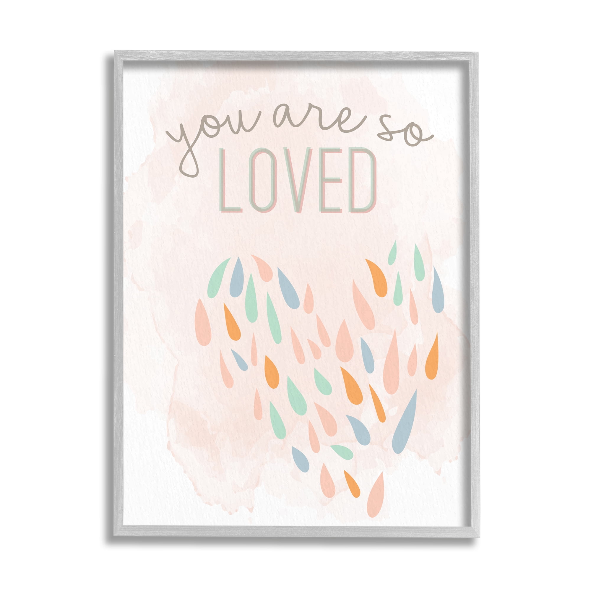 Stupell You Are So Loved Fun Heart Shape Inspirational Painting Gray Framed Art Print Wall Art