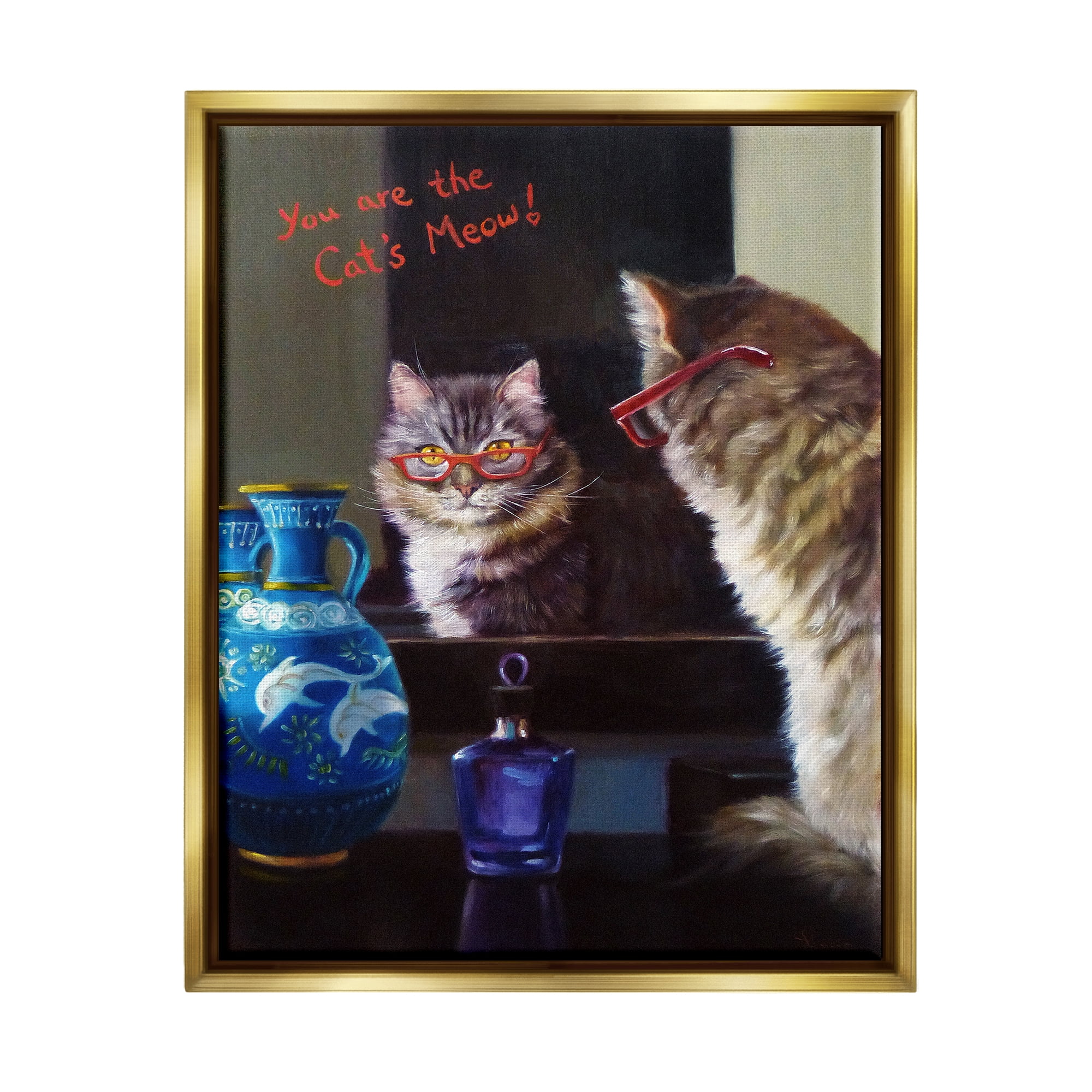 Stupell You Are The Cat's Meow Animal Mirror Animals & Insects Painting Gold Floater Framed Art Print Wall Art