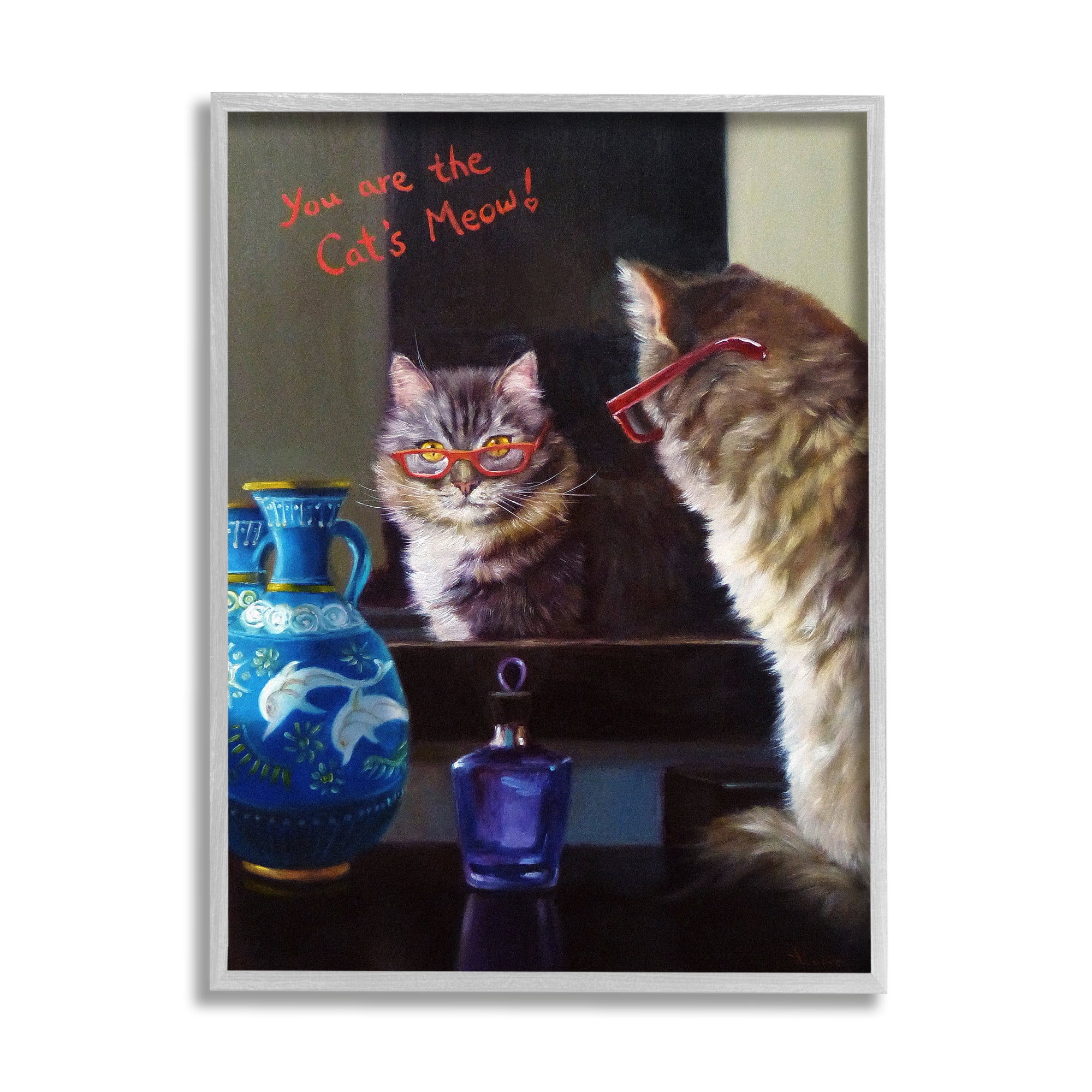 Stupell You Are The Cat's Meow Animal Mirror Animals & Insects Painting Gray Framed Art Print Wall Art