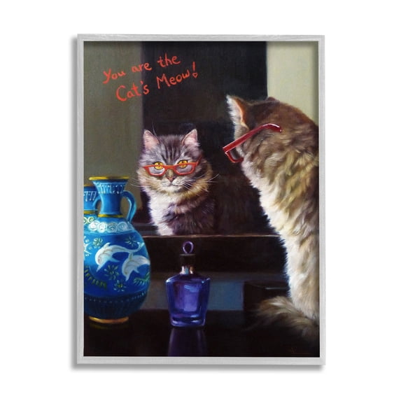 Stupell You Are The Cat's Meow Animal Mirror Animals & Insects Painting Gray Framed Art Print Wall Art