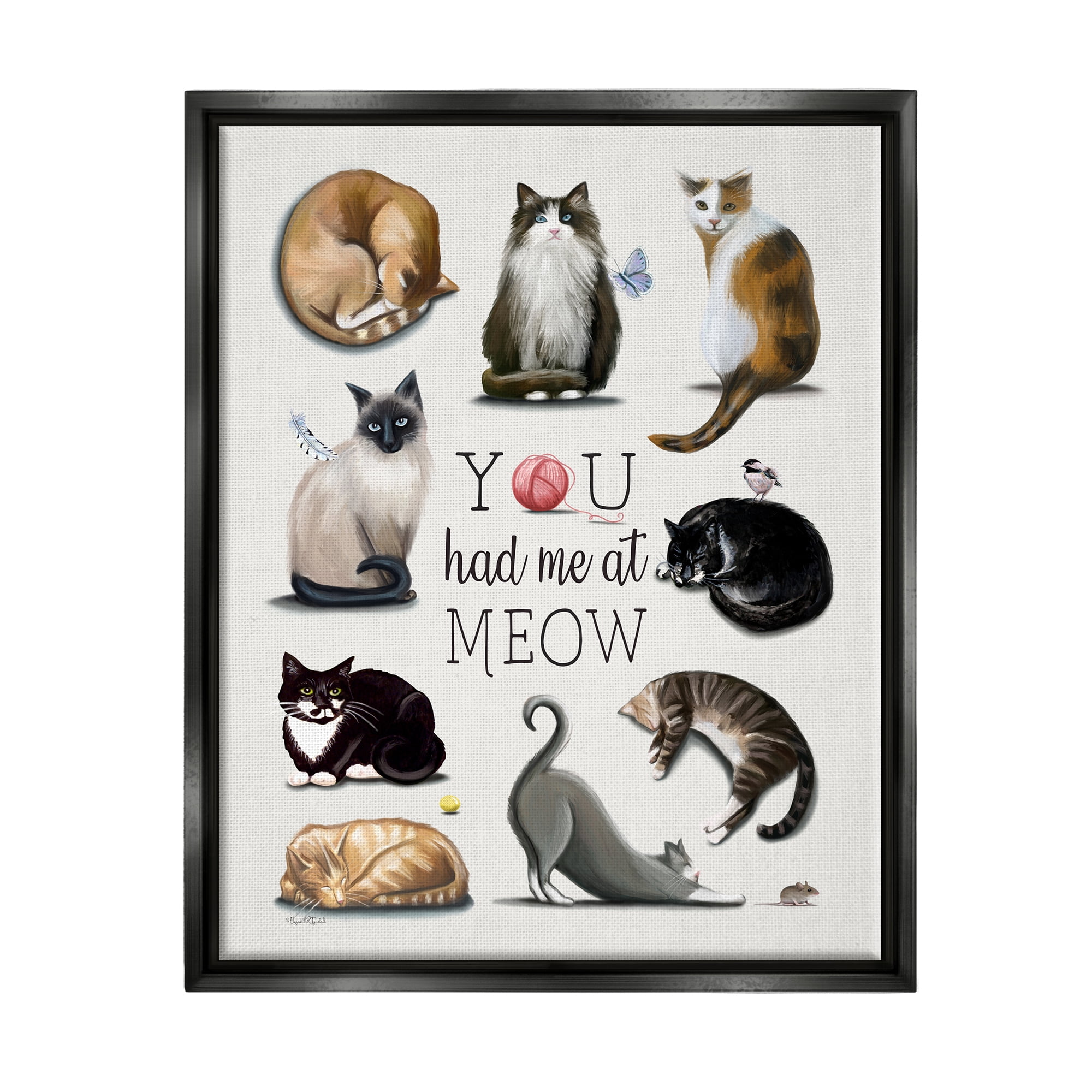 Stupell You Had Me At Meow Cat Pet Animals & Insects Painting Black Floater Framed Art Print Wall Art