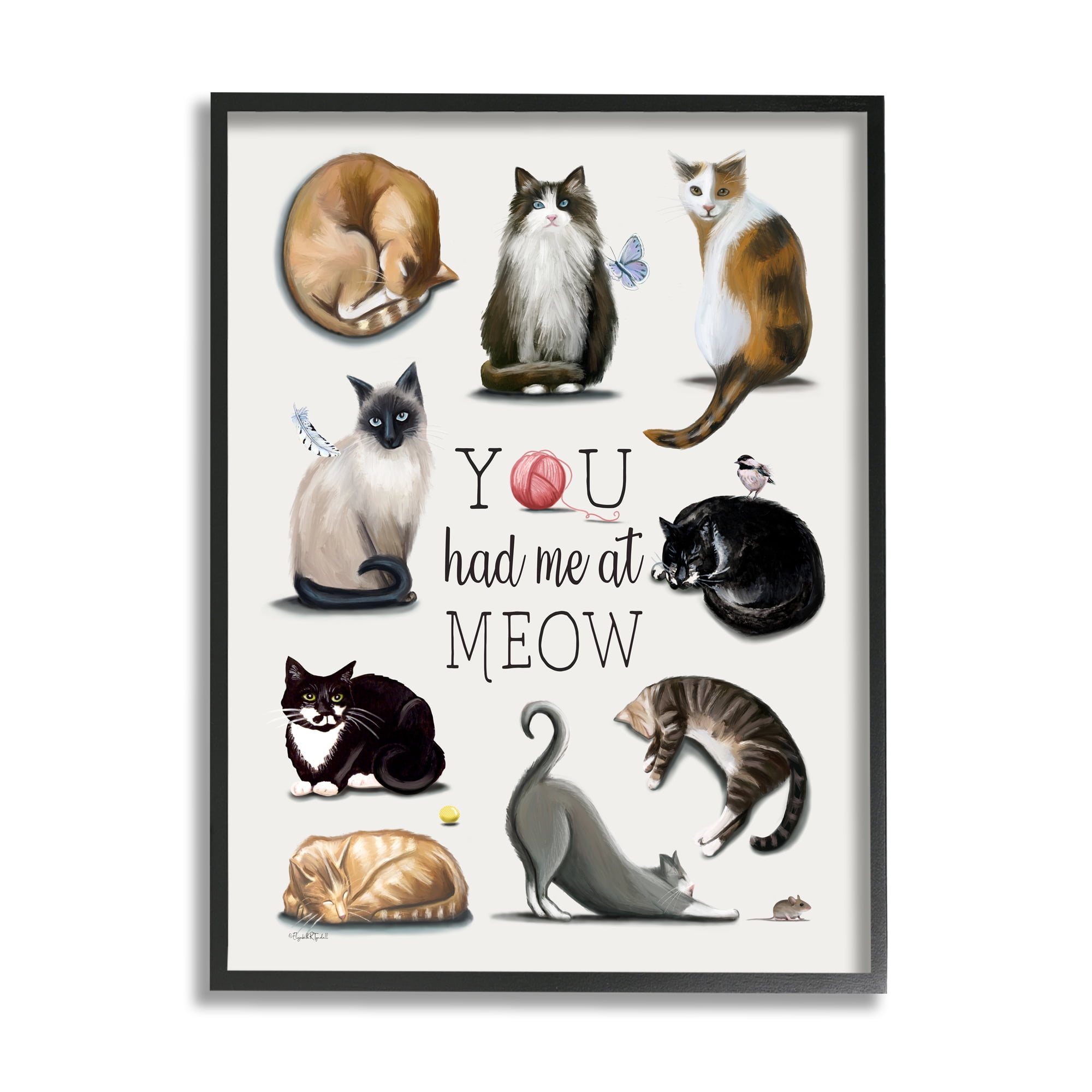 Stupell You Had Me At Meow Cat Pet Animals & Insects Painting Black Framed Art Print Wall Art