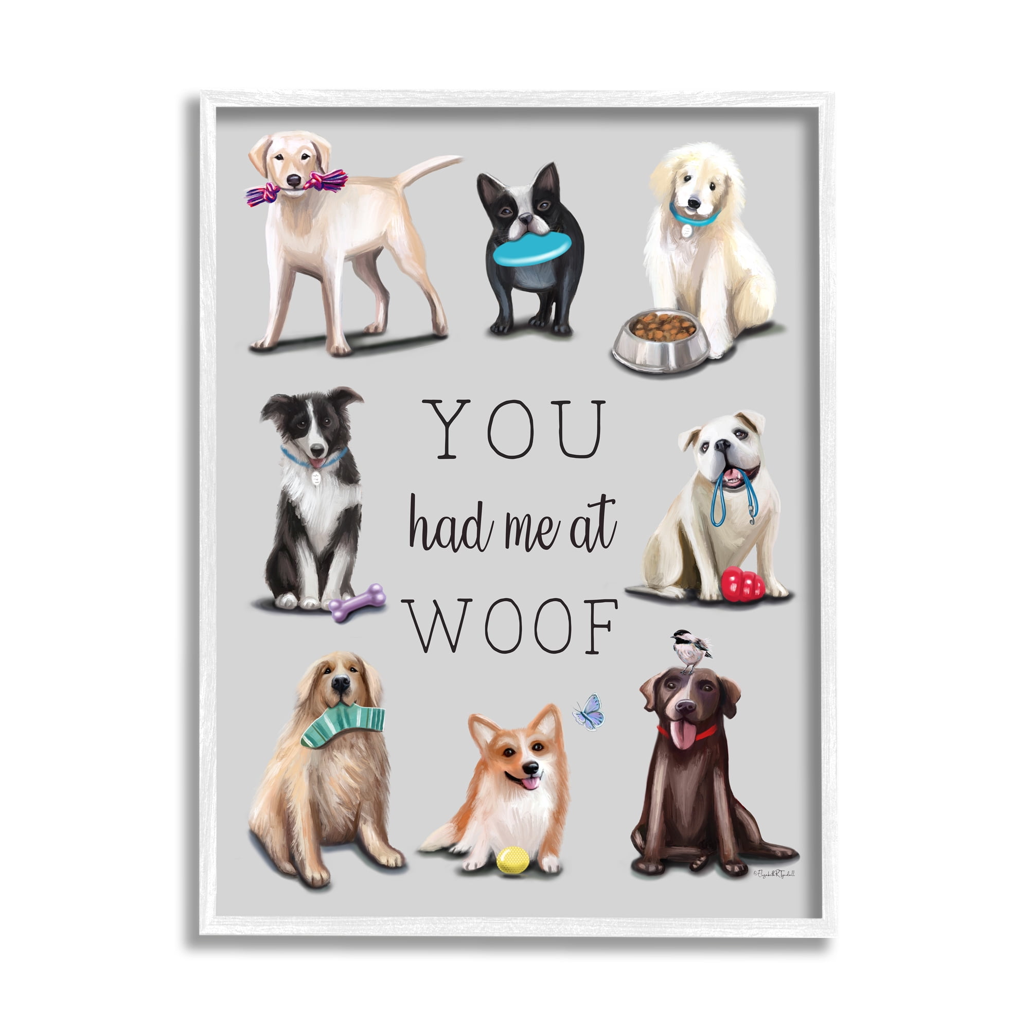 Stupell You Had Me At Woof Playful Dogs Animals & Insects Painting White Framed Art Print Wall Art