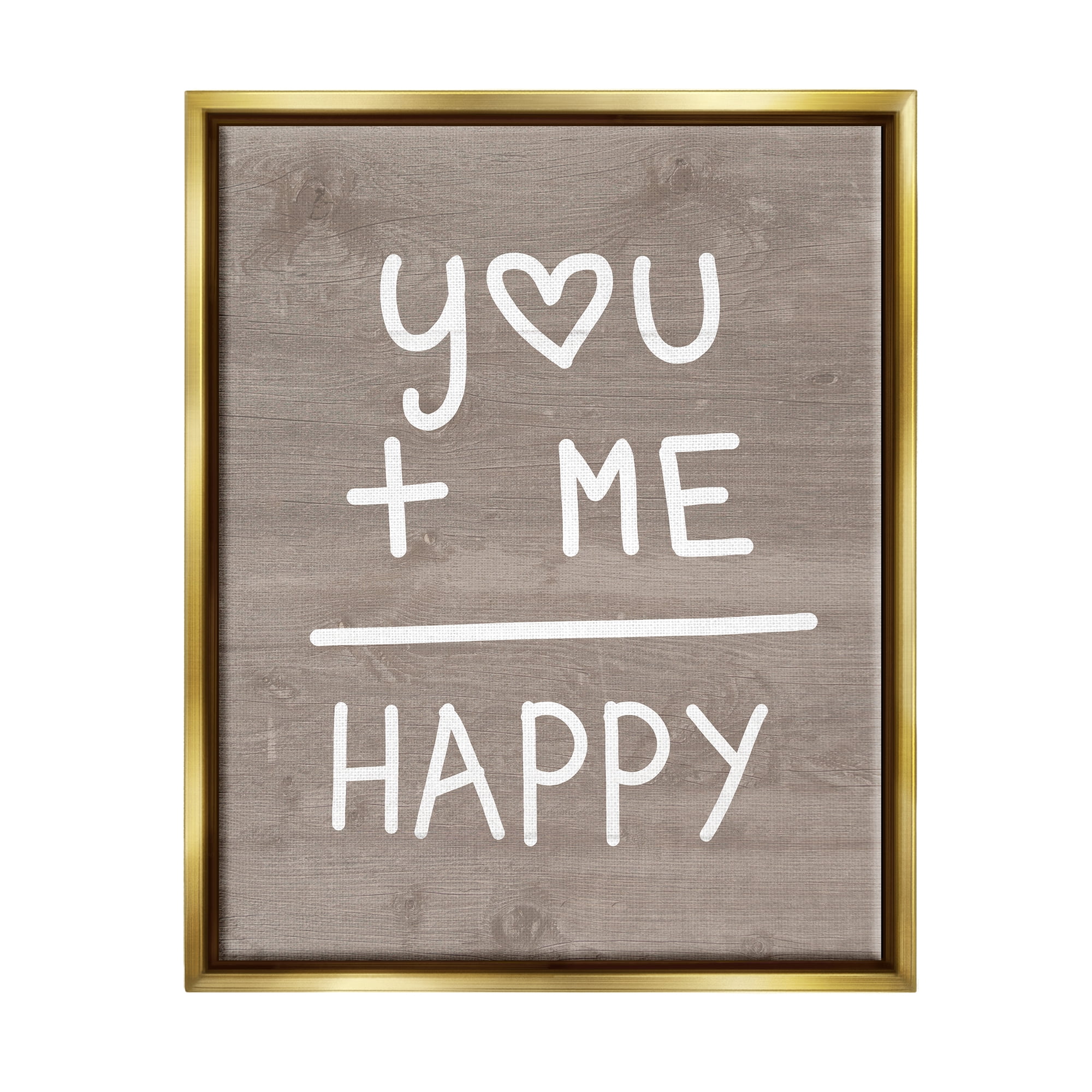 Stupell You + Me = Happy Equation Romance Inspirational Painting Gold Floater Framed Art Print Wall Art