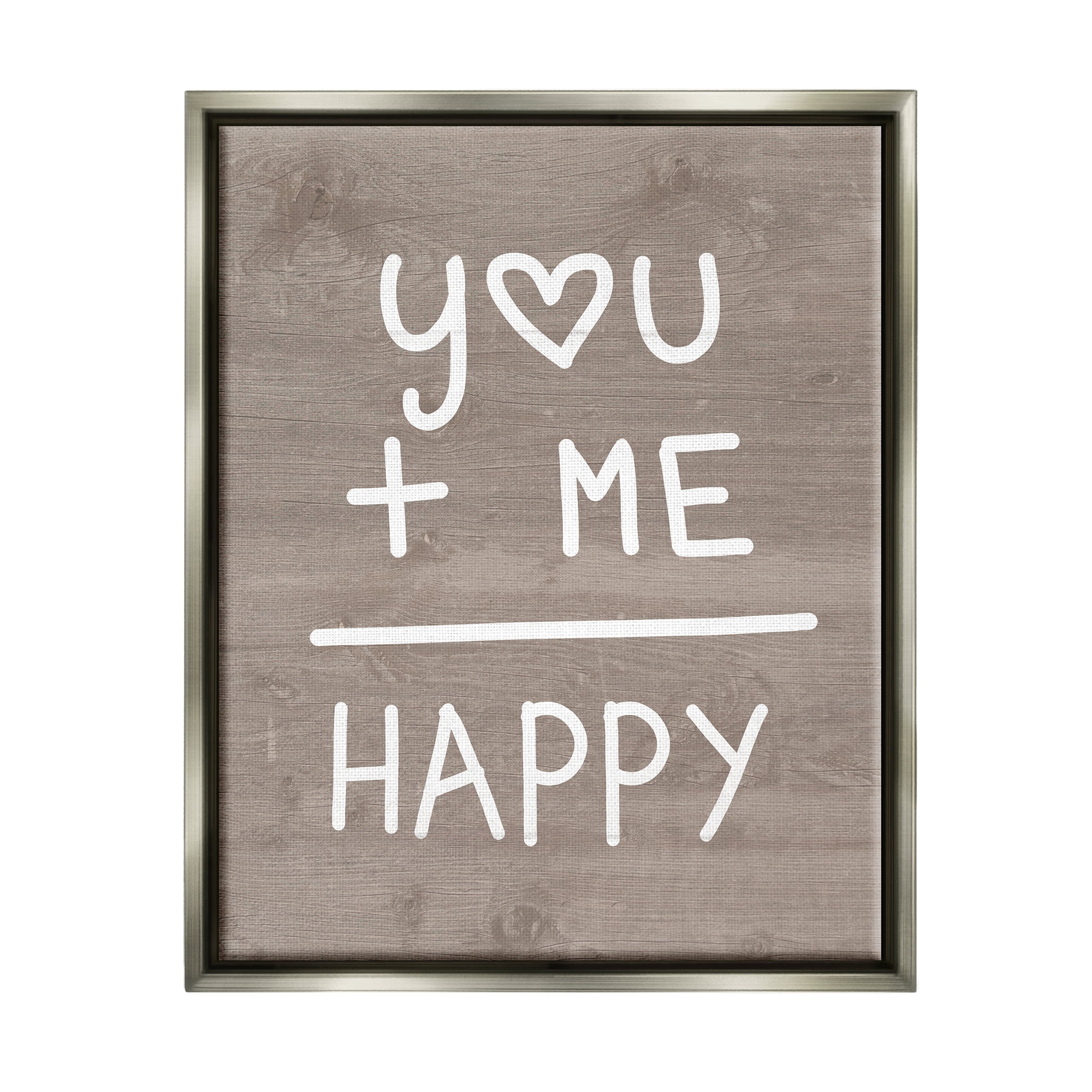 Stupell You + Me = Happy Equation Romance Inspirational Painting Gray Floater Framed Art Print Wall Art