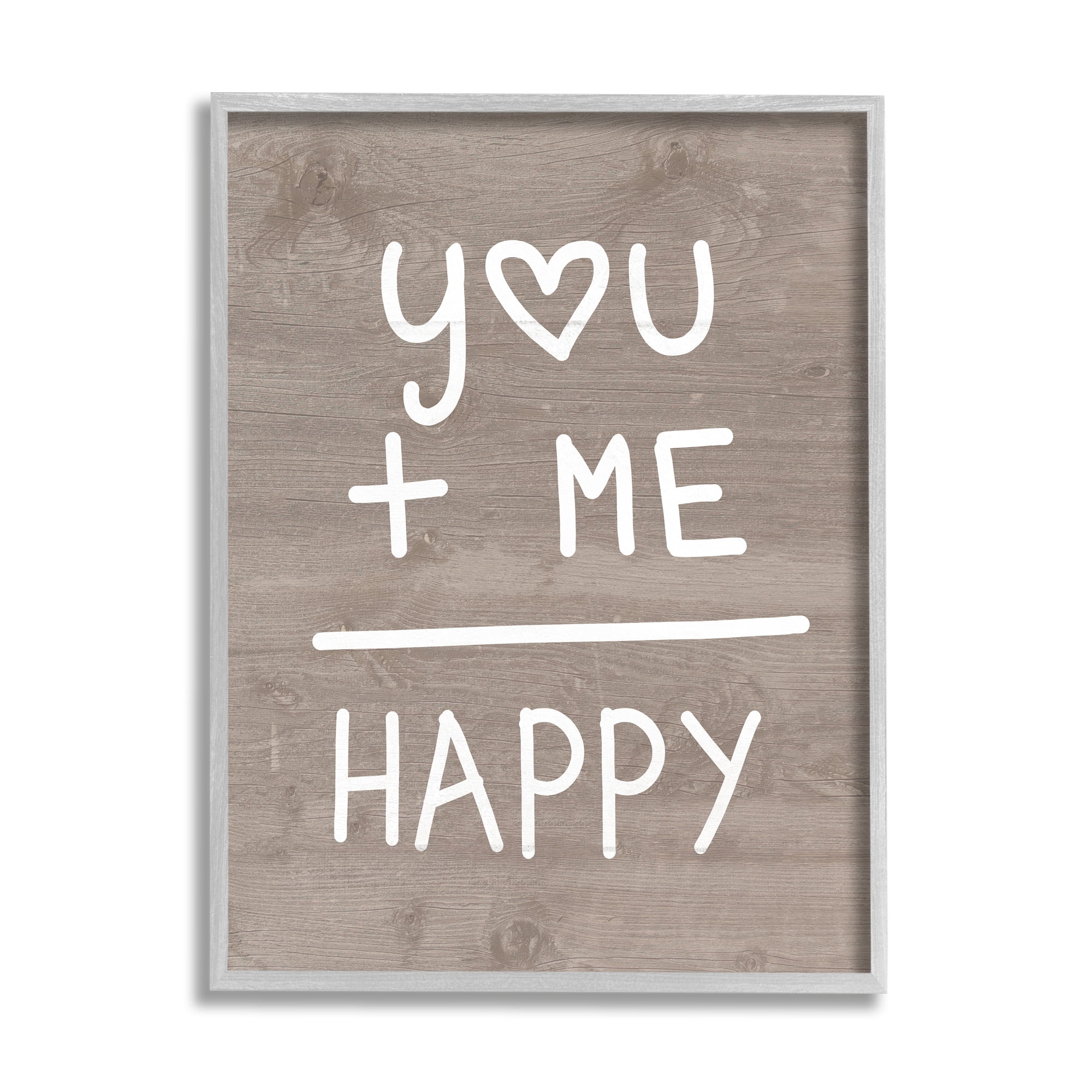 Stupell You + Me = Happy Equation Romance Inspirational Painting Gray Framed Art Print Wall Art