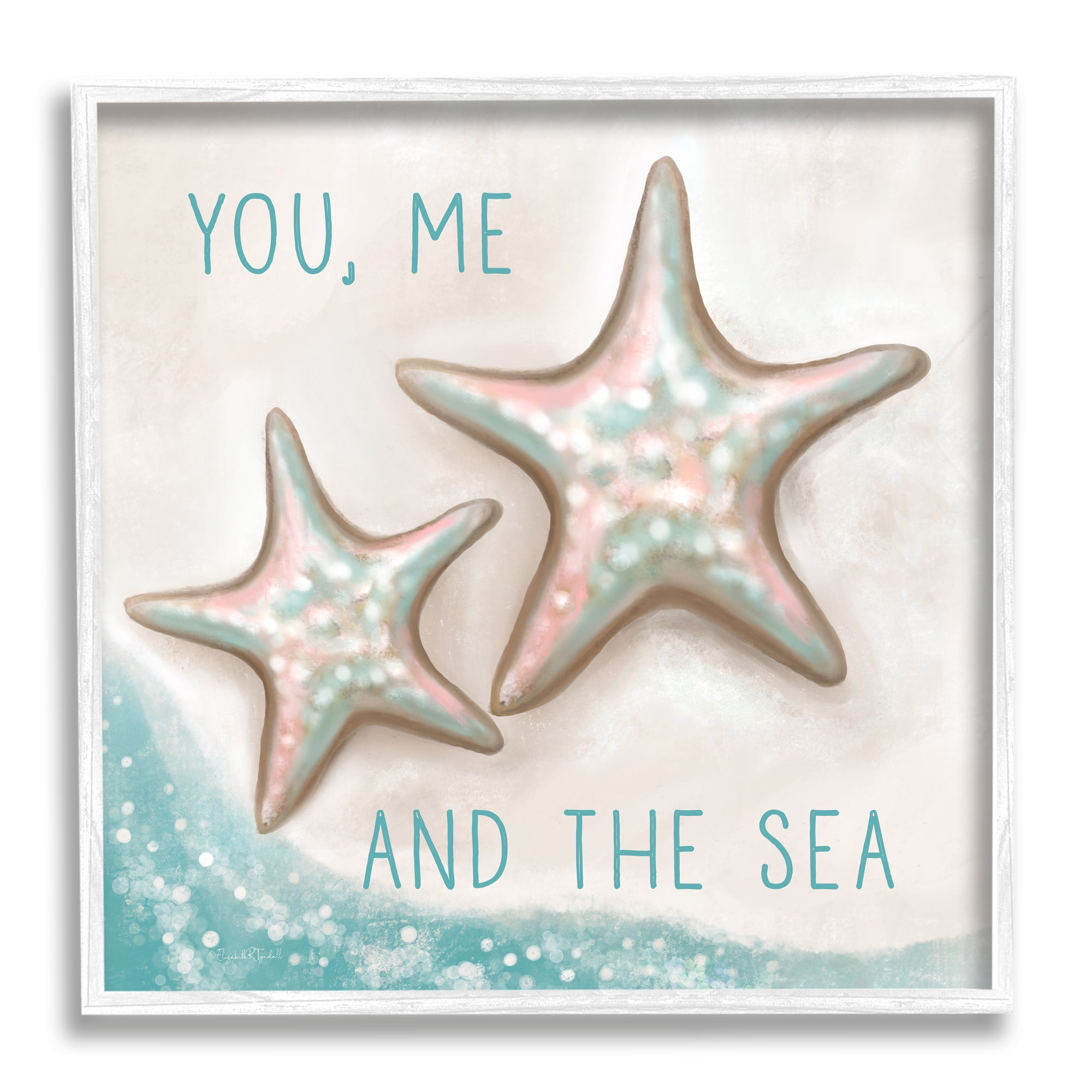 Stupell You Me & Sea Beach Starfish Romance Landscape Painting White Framed Art Print Wall Art