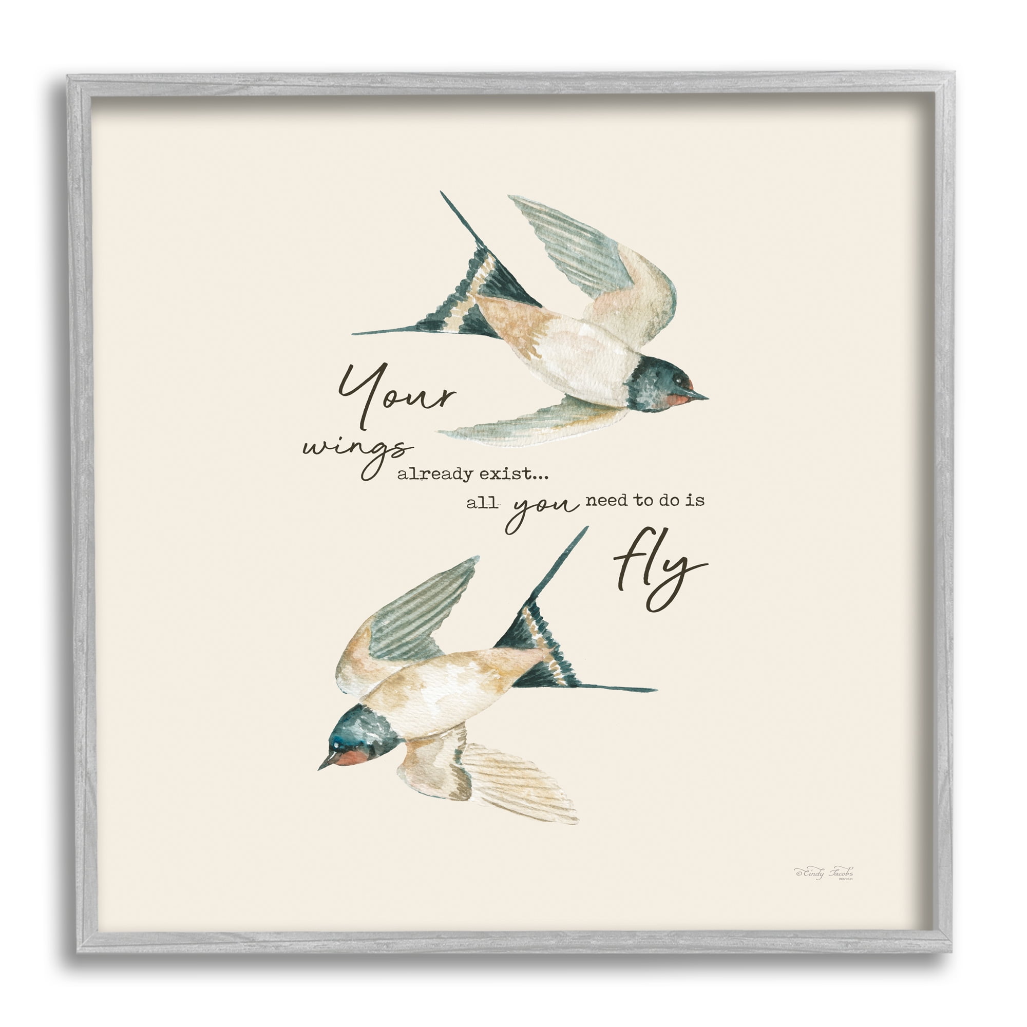 Stupell Your Wings Already Exist Flying Birds Animals & Insects Painting Gray Framed Art Print Wall Art