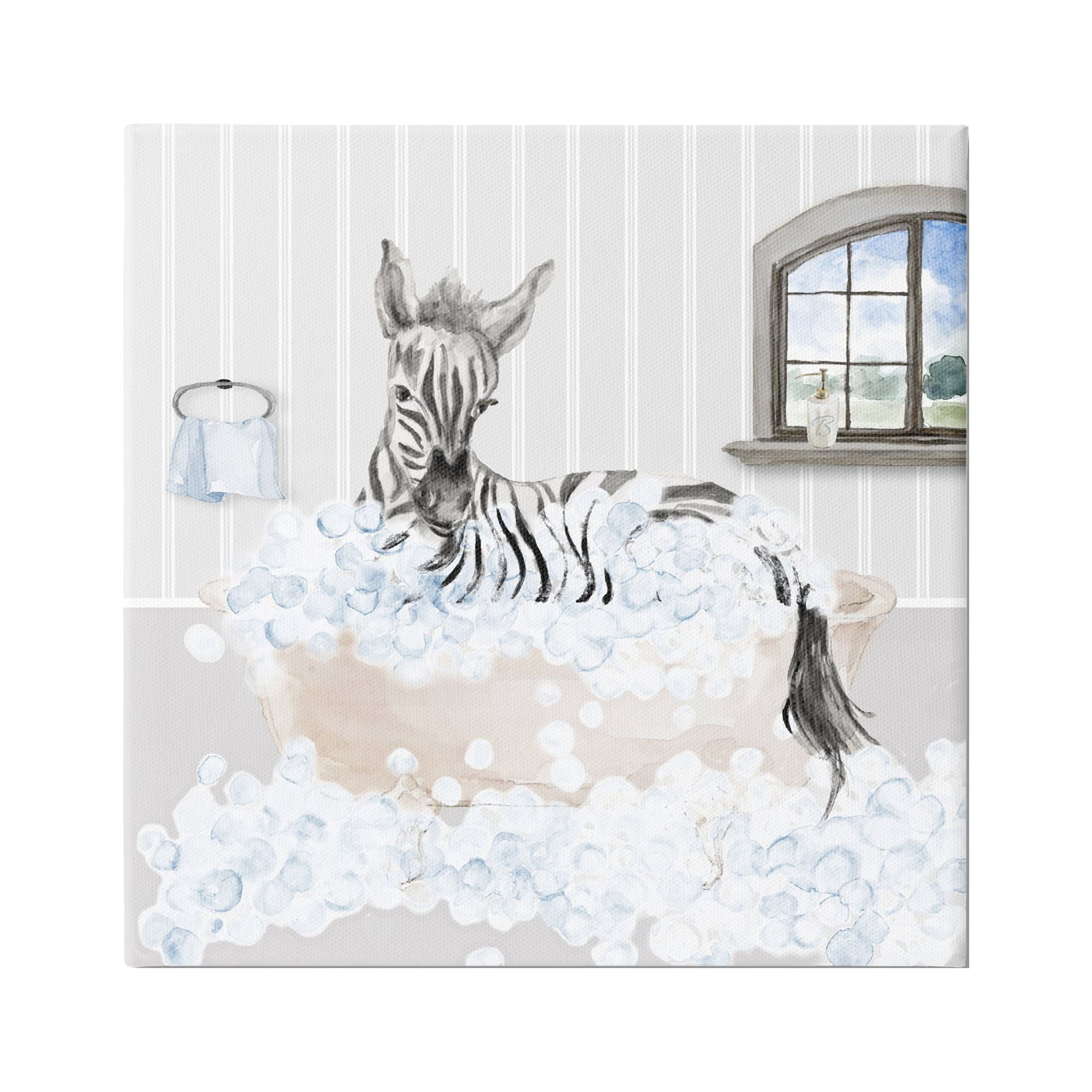 Stupell Zebra Splash Bubble Bath Animals & Insects Painting Gallery Wrapped Canvas Print Wall Art