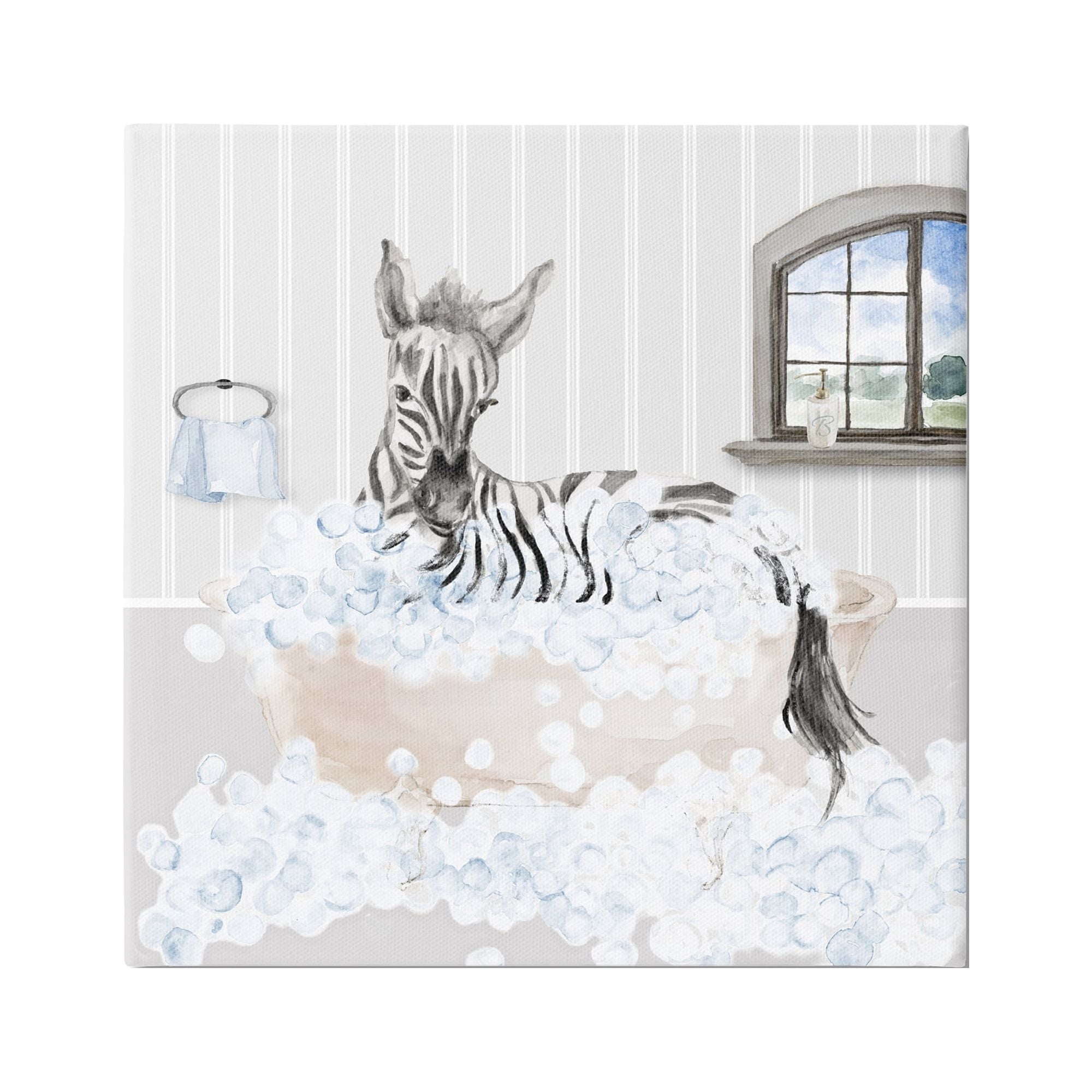 Stupell Zebra Splash Bubble Bath Animals & Insects Painting Gallery Wrapped Canvas Print Wall Art