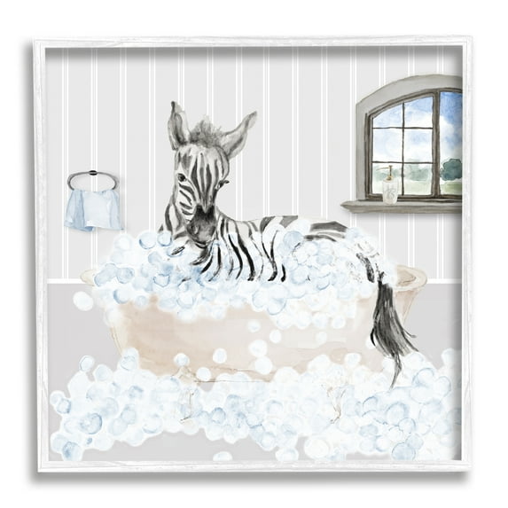 Stupell Zebra Splash Bubble Bath Animals & Insects Painting White Framed Art Print Wall Art