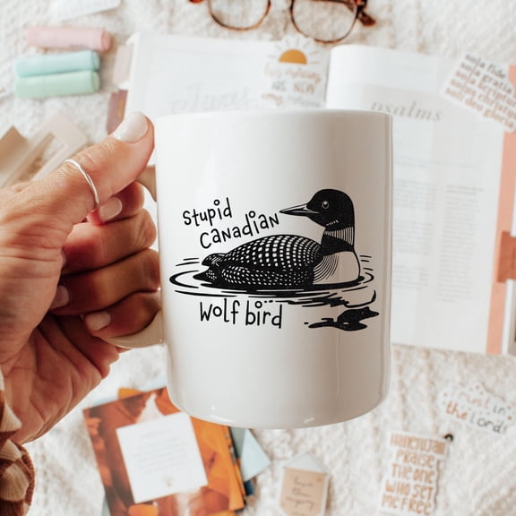 Stupid Canadian Wolf Bird Pottery Mug, Hockey Romance Hockey Fan Gift, Team Hollanov Coffee Mug, Heated Movie Rivalry Mug