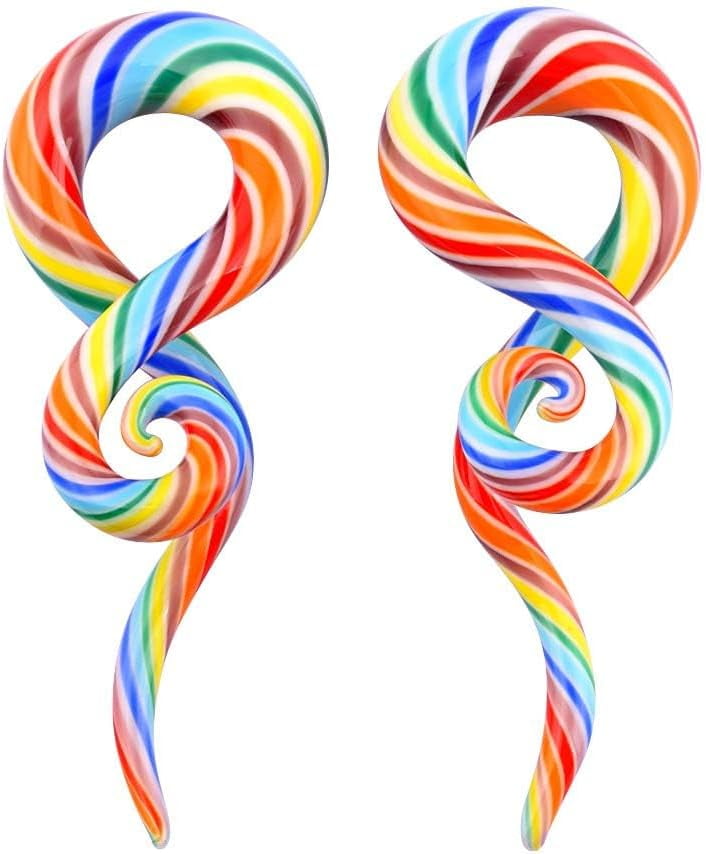 Stuppendux 2Pcs Ear Glass Spiral Tapered Plug Tunnel Extension Pendant