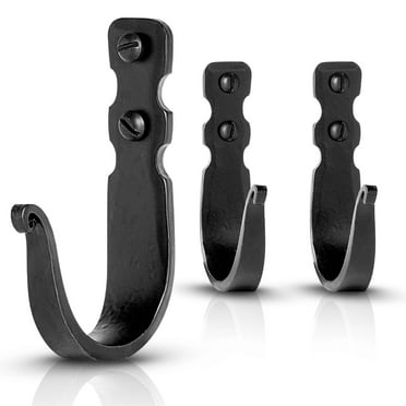 Stur-De Wall Hooks Handmade Wrought Iron Hooks for Hanging Towels, Clothes Black Set of 3