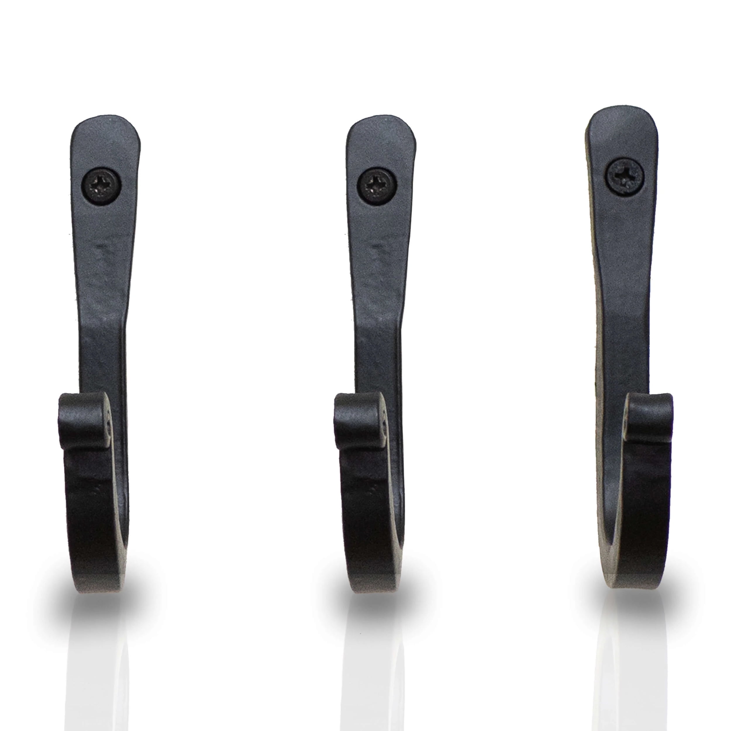 Handmade Black Wrought Iron Wall Hooks with Mounting Hardware