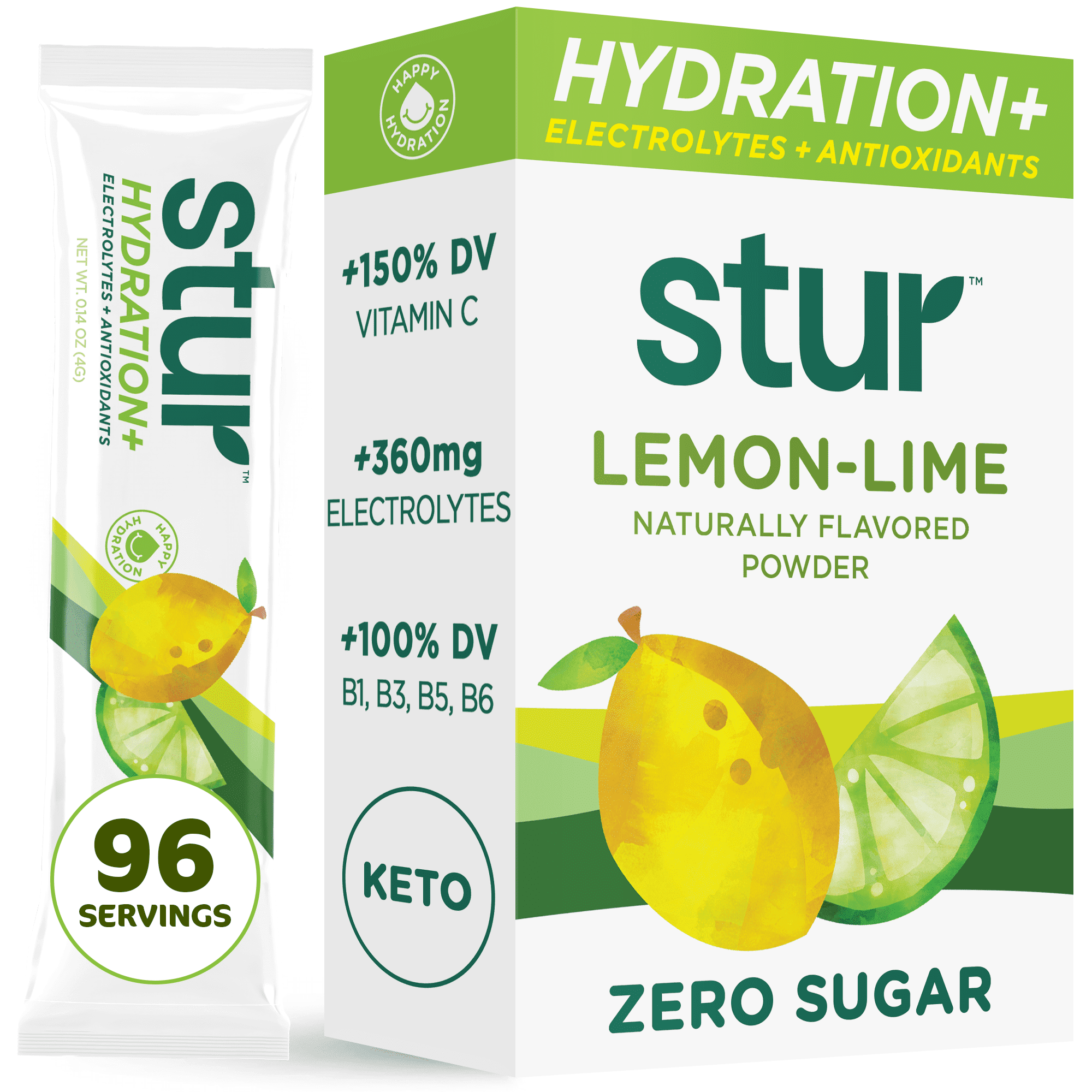 Stur - Lemon Lime, Electrolyte Hydration Powder Drink Mix, 96 sticks