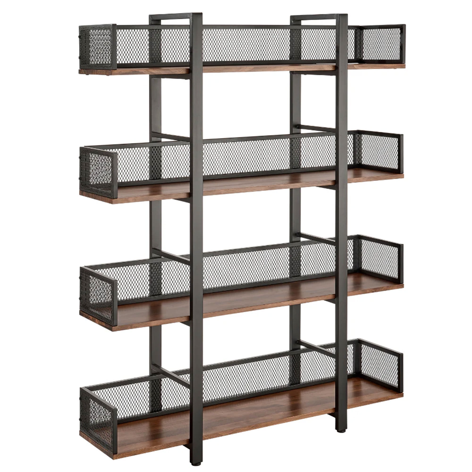Sturdis Black Metal Frame Industrial Bookshelf with Walnut Wood Shelves