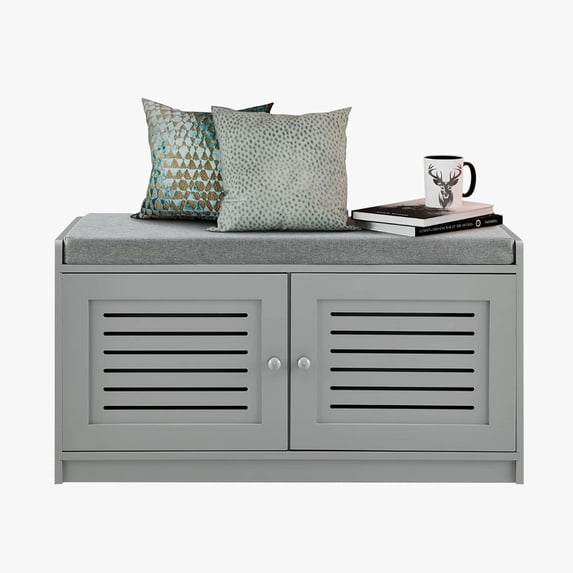 Sturdis Modern Cushioned Shoe Storage Bench with Adjustable Shelves, Gray