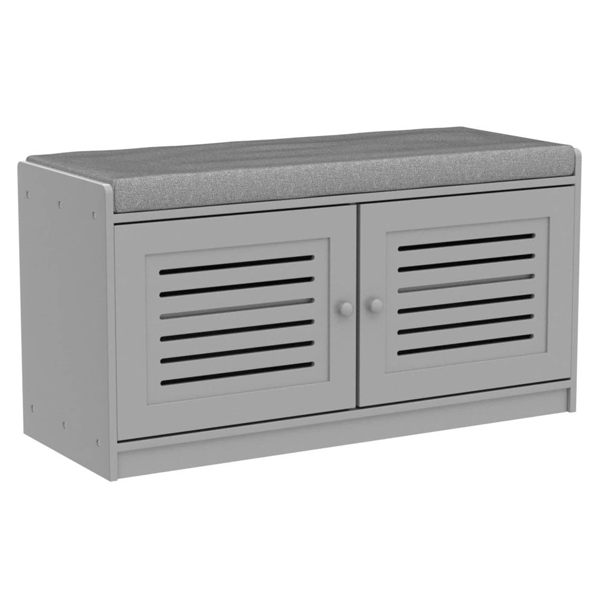 Sturdis Modern Cushioned Shoe Storage Bench with Adjustable Shelves Gray