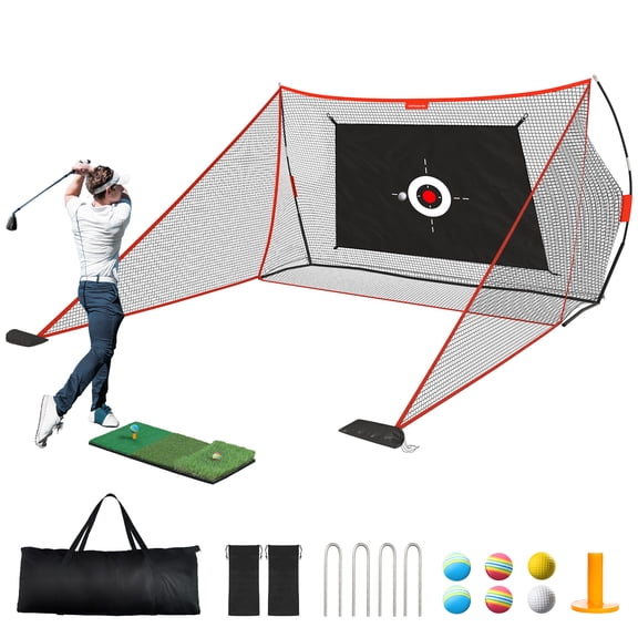 Sturdum 10x7 ft Golf Hitting Net with Built-in Side Barriers, Heavy Duty Practice Net for Driving Range, Swing & Chipping, Home Simulator Training, Portable Carry Bag Included