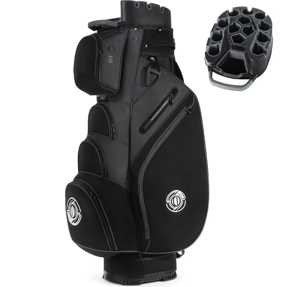 Sturdum 14-Way Golf Cart Bag with Molded Lock Top, Quiet Golf Club Organizer with Full-Length Dividers, Padded Strap & Rain Hood