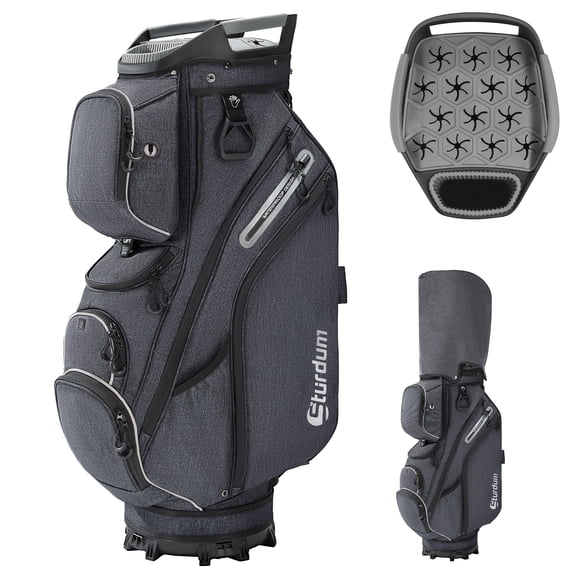 Sturdum 15-Way Golf Cart Bag, Rubber-Grip Organizer Top with Full-Length Dividers, 7.9 lb Golf Bag with 12 Pockets, Cooler Pocket & Rain Cover