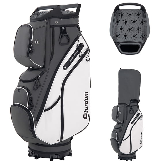 Sturdum 15-Way Golf Cart Bag, Rubber-Grip Organizer Top with Full-Length Dividers, 7.9 lb Golf Bag with 12 Pockets, Cooler Pocket & Rain Cover