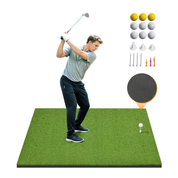 Sturdum 5x4 FT Golf Hitting Mat, Thick Artificial Turf Practice Mat, Shock Absorbing, Anti-Slip Base, Swing Driving Training, Real Feel Surface, Indoor Outdoor Backyard Practice