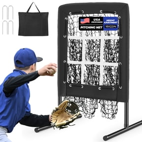 Sturdum 9 Hole Pitching Net, Portable Baseball Softball Pitching Target with Strike Zone, Height Adjustable Pitcher Training Equipment, Carry Bag & Ground Stakes