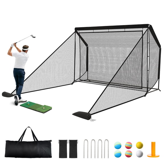 Sturdum Golf Hitting Net with Side Nets & Back Net, Heavy Duty 10x7 / 7x7 ft Practice Net, Reinforced Steel Frame for Indoor & Outdoor Driving Swing Training, Portable Carry Bag