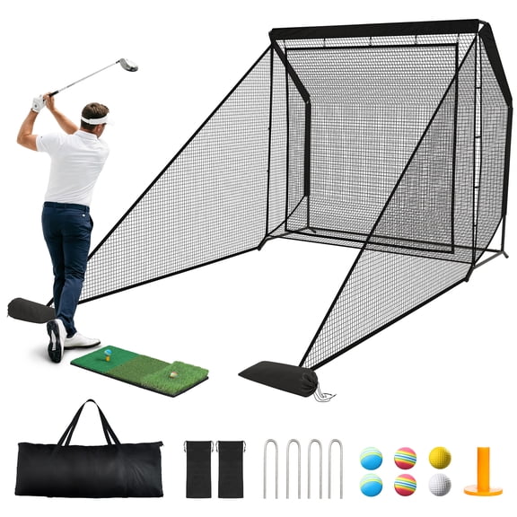 Sturdum Golf Hitting Net with Side Nets & Back Net, Heavy Duty 10x7 / 7x7 ft Practice Net, Reinforced Steel Frame for Indoor & Outdoor Driving Swing Training, Portable Carry Bag