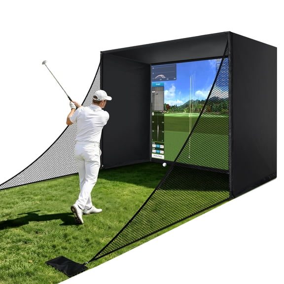 Sturdum Golf Simulator Enclosure Kit with HD Impact Screen & Steel Frame, Light-Blocking Design with Side Netting for Home Golf Setup, Indoor Training & Launch Monitor Practice
