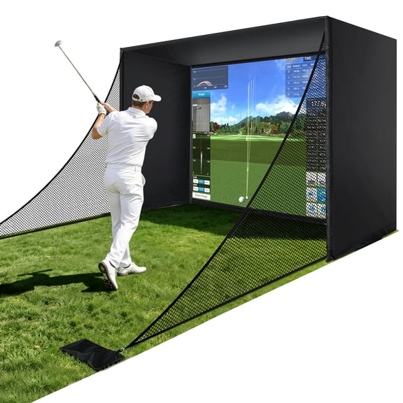 Sturdum Golf Simulator Enclosure Kit with HD Impact Screen & Steel Frame, Light-Blocking Design with Side Netting for Home Golf Setup, Indoor Training & Launch Monitor Practice