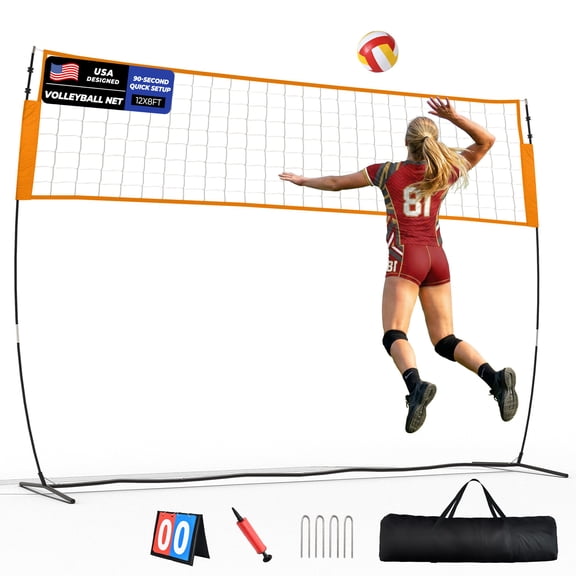 Sturdum Portable Volleyball Net Set, 12 ft / 20 ft Volleyball Net with Adjustable Height for Backyard Games, Practice & Group Play
