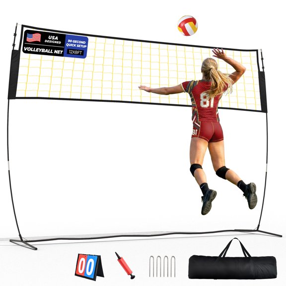 Sturdum Portable Volleyball Net Set, 12 ft / 20 ft Volleyball Net with Adjustable Height for Backyard Games, Practice & Group Play