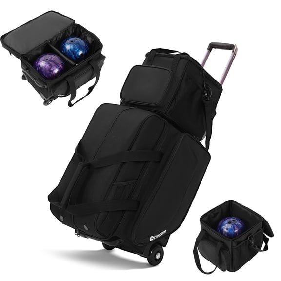 Sturdum Rolling Bowling Ball Bag with Wheels, Bowling Roller Bag with Shoe Compartment, Retractable Handle & EVA Ball Dividers