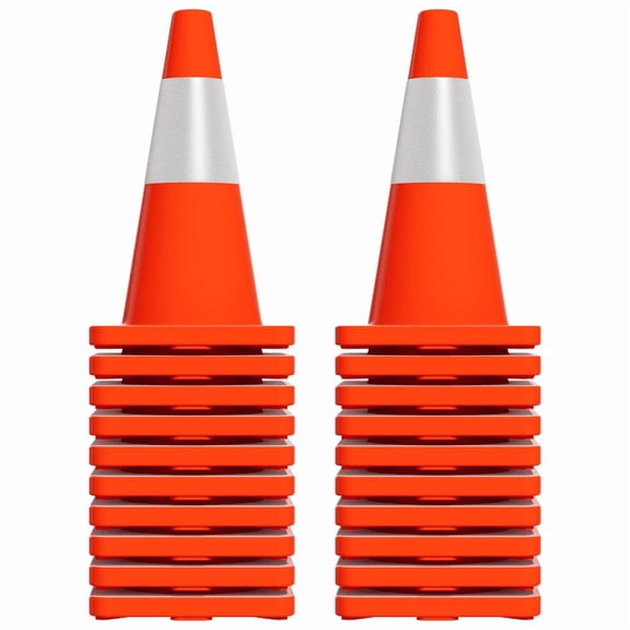 Sturdy 18.1-inch PVC Traffic Cones (20-Piece Set)-Stackable, Reflective for Construction & Event Safety
