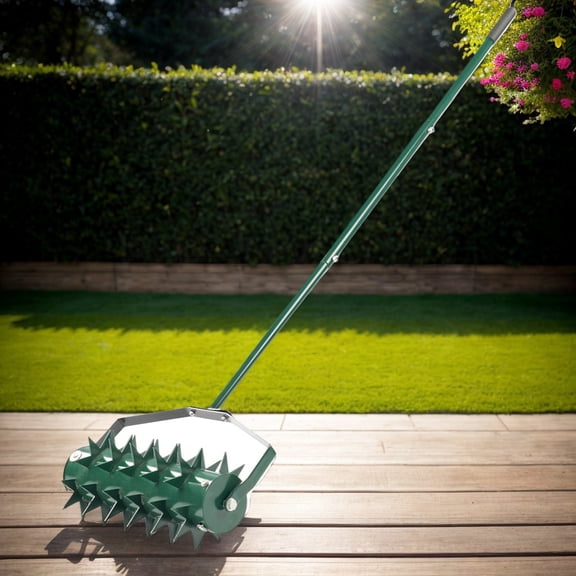 Sturdy 18-Inch Manual Lawn Aerator Tool with Rolling Design for Effortless Grass Aeration and Enhanced Lawn Health