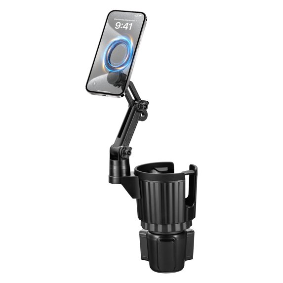 Filluck Magnetic Cup Holder Phone Mount for Car, MagSafe Compatible Holder, Adjustable Height & 4.1" Base, Secure Fit for iPhone 16/15/14/13/12 Series (Pro Max), Cars, Trucks, SUVs